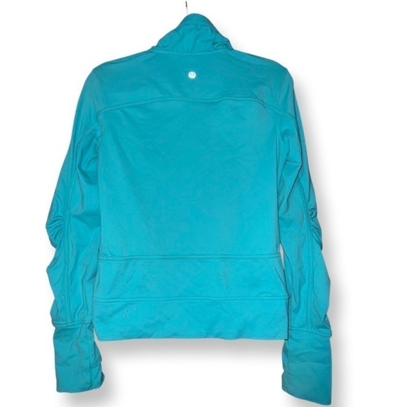 Lululemon Sweater Blue Teal High Neck Gathered Arms Pockets. - Picture 5 of 11